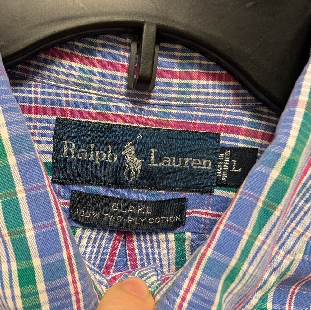 Vintage Ralph Lauren Blake Button Down Shirt Long Sleeve Plaid Mens Large L - Picture 5 of 10